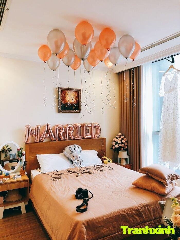 trang trí giường cưới phòng tân hôn