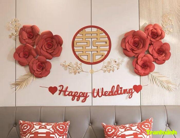 trang trí giường cưới tone trắng lãng mạn đẹp