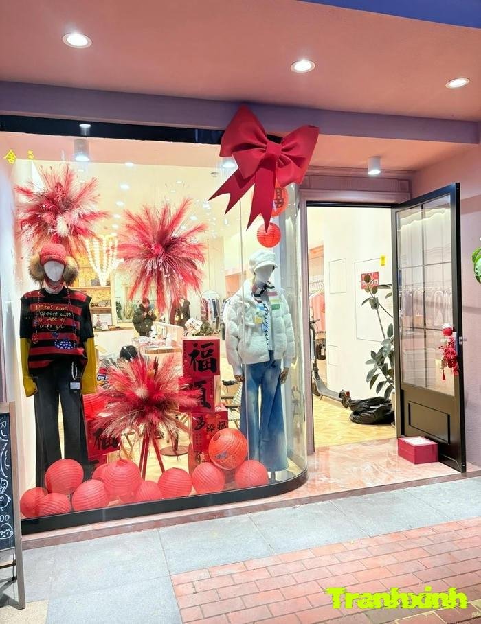 trang trí tết cửa kính