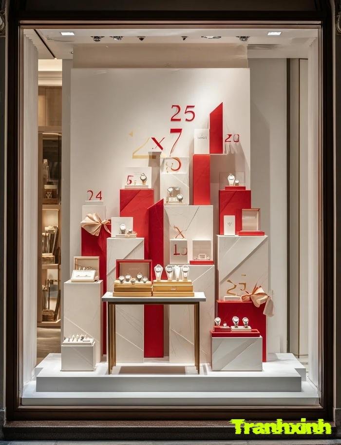 trang trí tết trên cửa kính