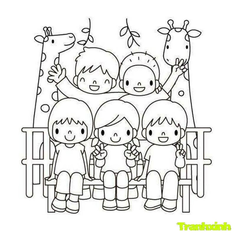 tranh chưa tô màu chủ đề trường mầm non