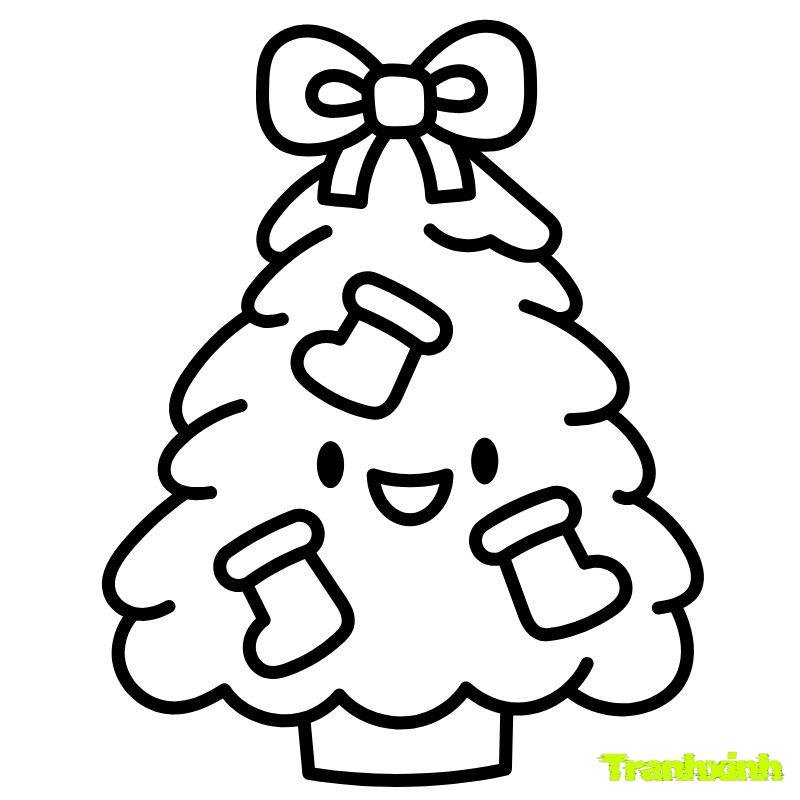 tranh tô màu cây thông noel xanh
