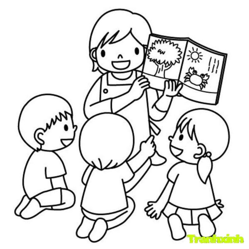 tranh tô màu cho bé chủ đề trường mầm non