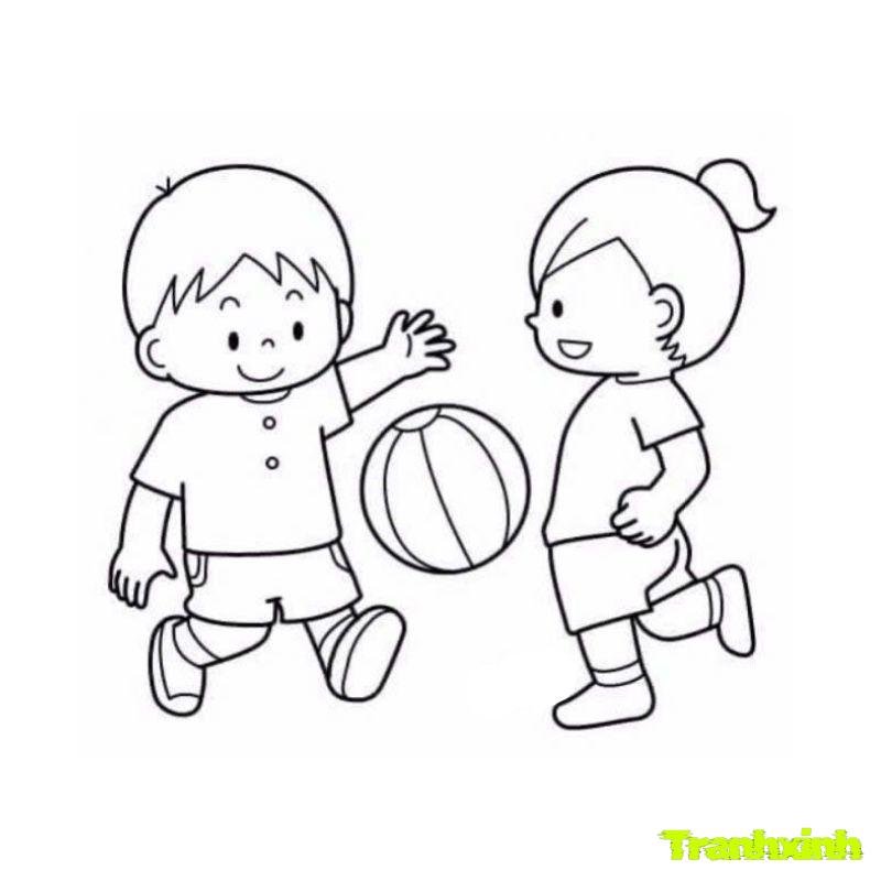 tranh tô màu chủ đề bản thân 2 người đá bóng