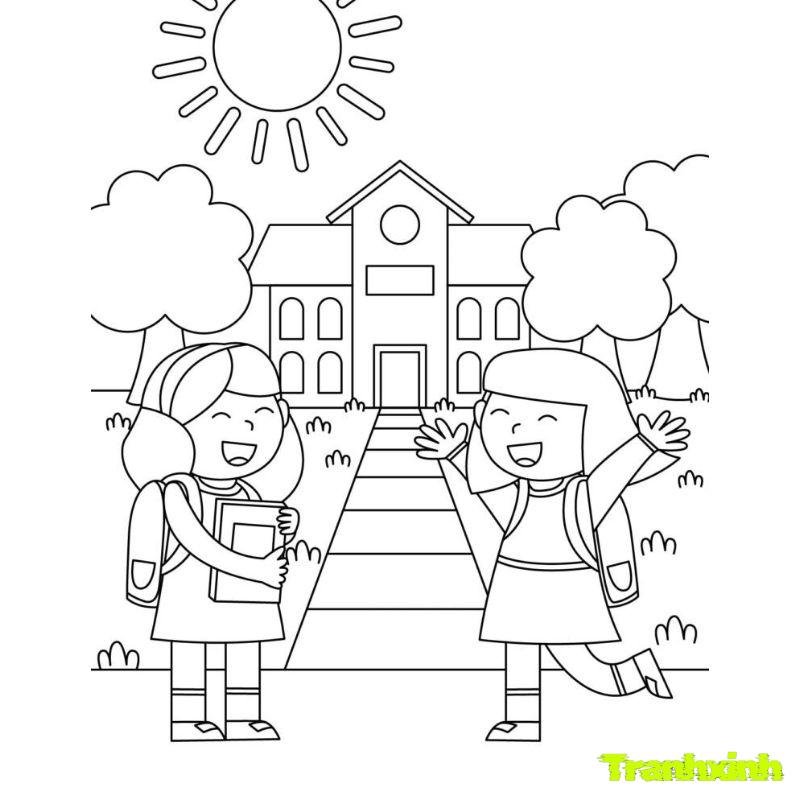 tranh tô màu chủ đề trường mầm non của bé