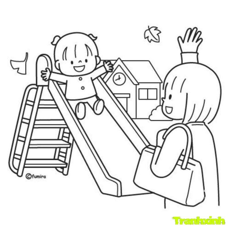 tranh tô màu chủ đề trường mầm non full hd