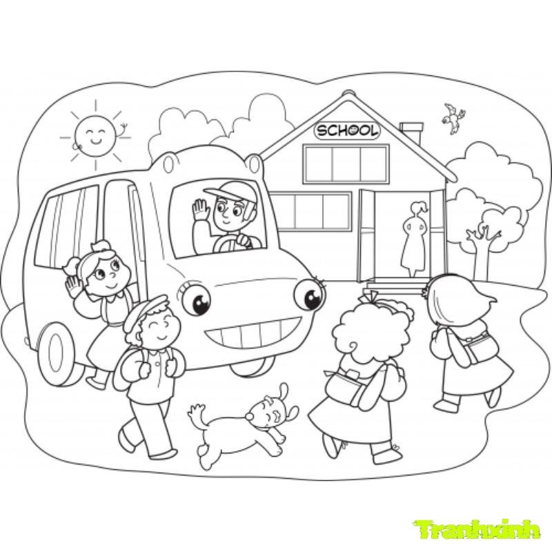 tranh tô màu chủ đề trường mầm non ninh bình