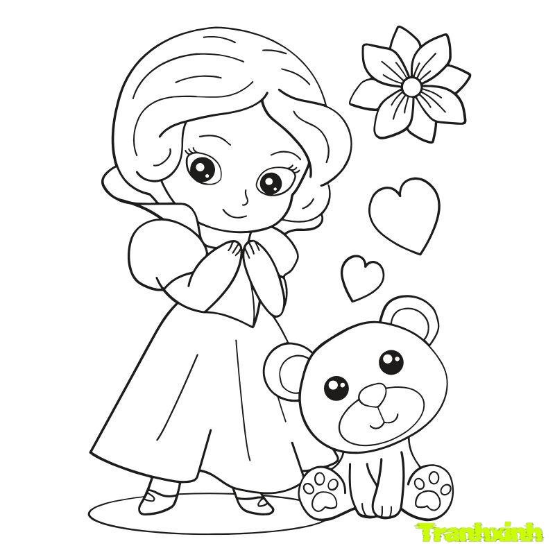 tranh tô màu cô gái gấu