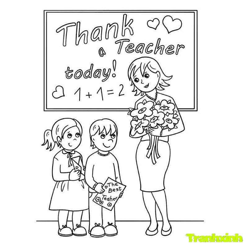 tranh tô màu cô giáo và các bạn mầm non