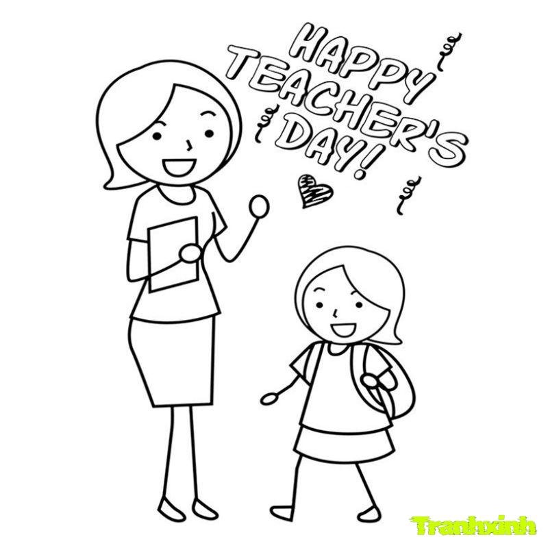 tranh tô màu cô giáo và học sinh