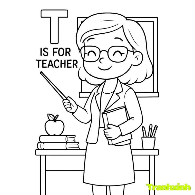 tranh tô màu cô giáo