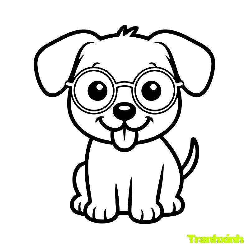 tranh tô màu con chó đeo kính