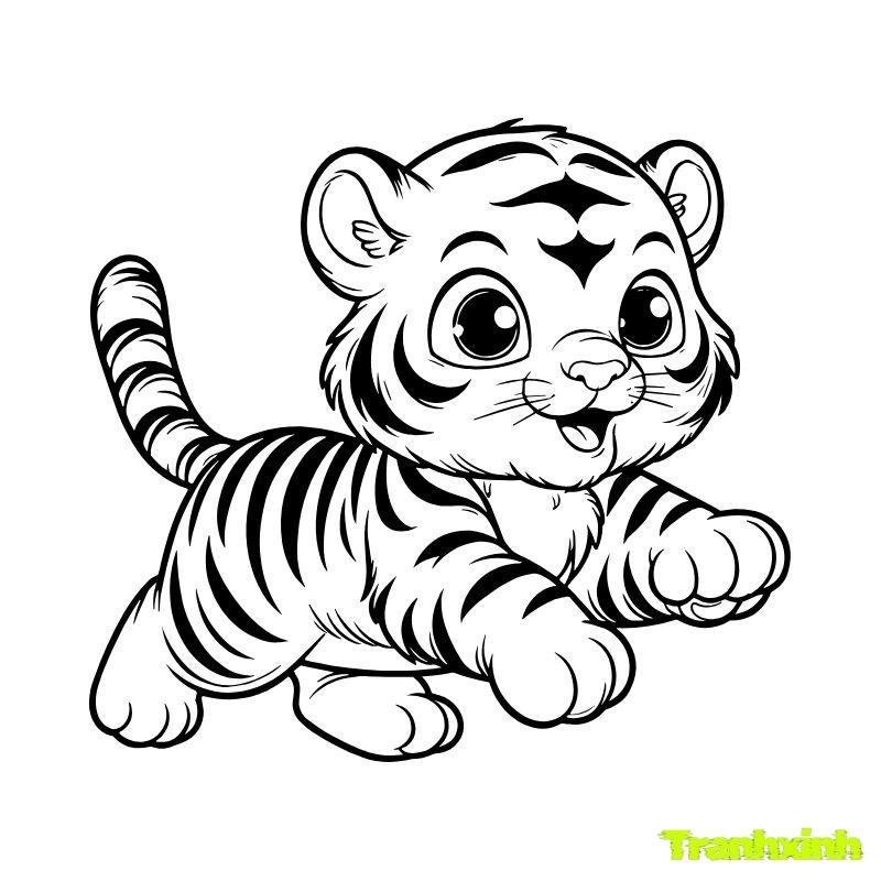 tranh tô màu con hổ chạy nhảy