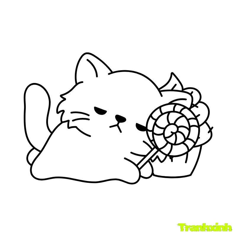 tranh tô màu con mèo trắng