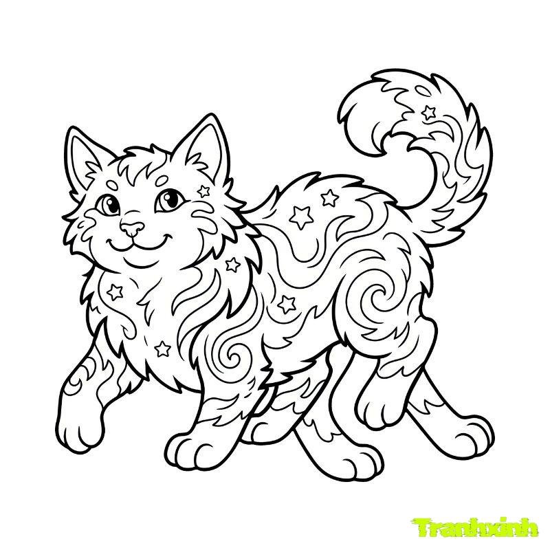 tranh tô màu con mèo xù lông